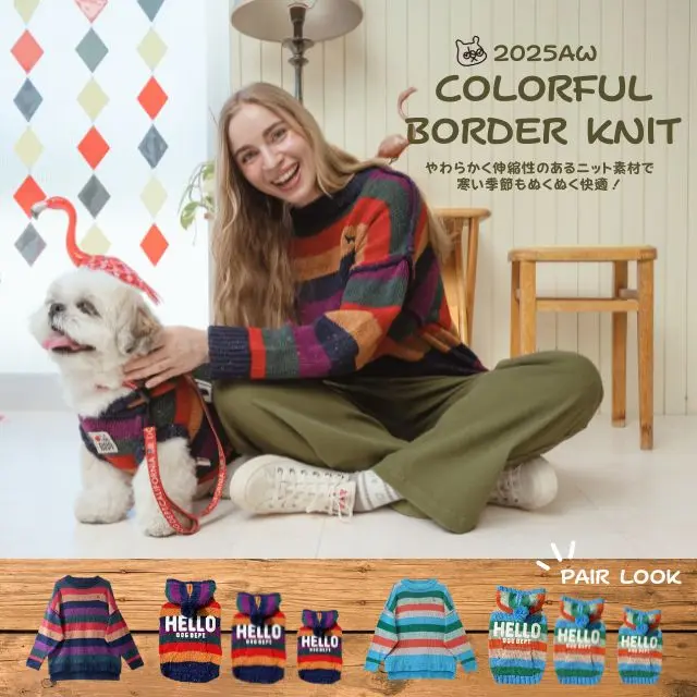 カラフルボーダーニットペアルック ブランドのドッグデプト/DOG DEPT